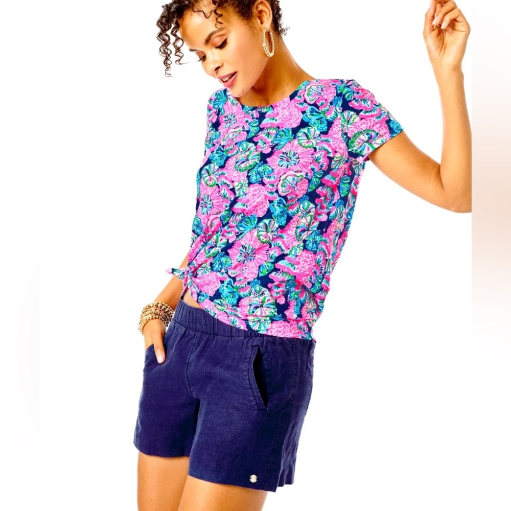 Lilly Pulitzer Lilo Linen shorts 100% Linen XL Navy NWT